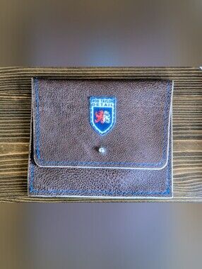 Vintage Rob Taylor Detail Leather Satchel with Blue Trim Stitching  & Crest